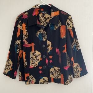 Briggs New York Jacket Womens XL Faux Suede Floral Black 3/4 Slv Shacket Boho